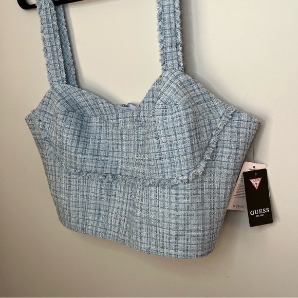 Guess Emily Sky Blue Tweed Plaid Cropped Bustier Top Size XLarge NWT - Picture 4 of 16